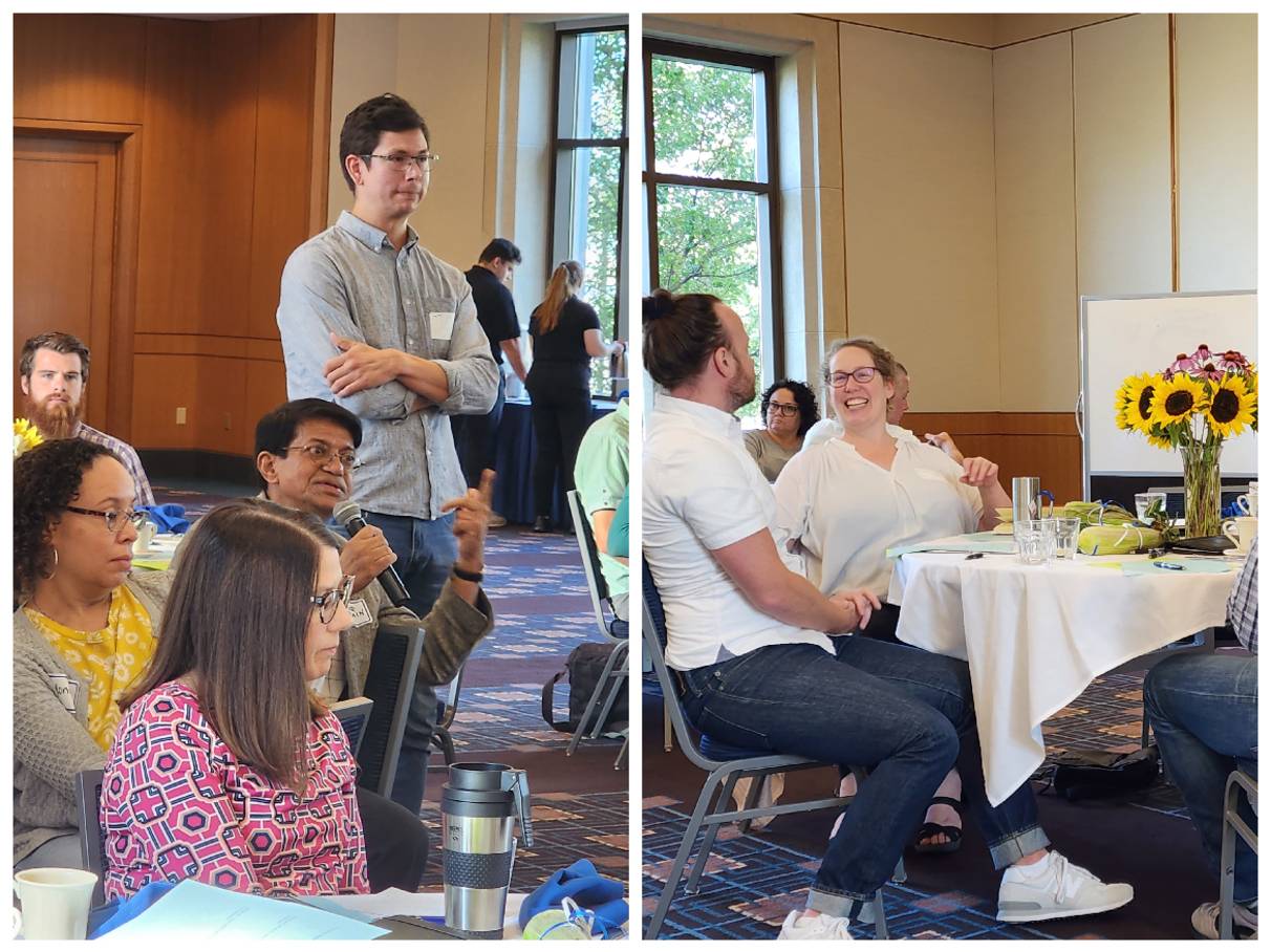 People talking at their tables during the startup meeting